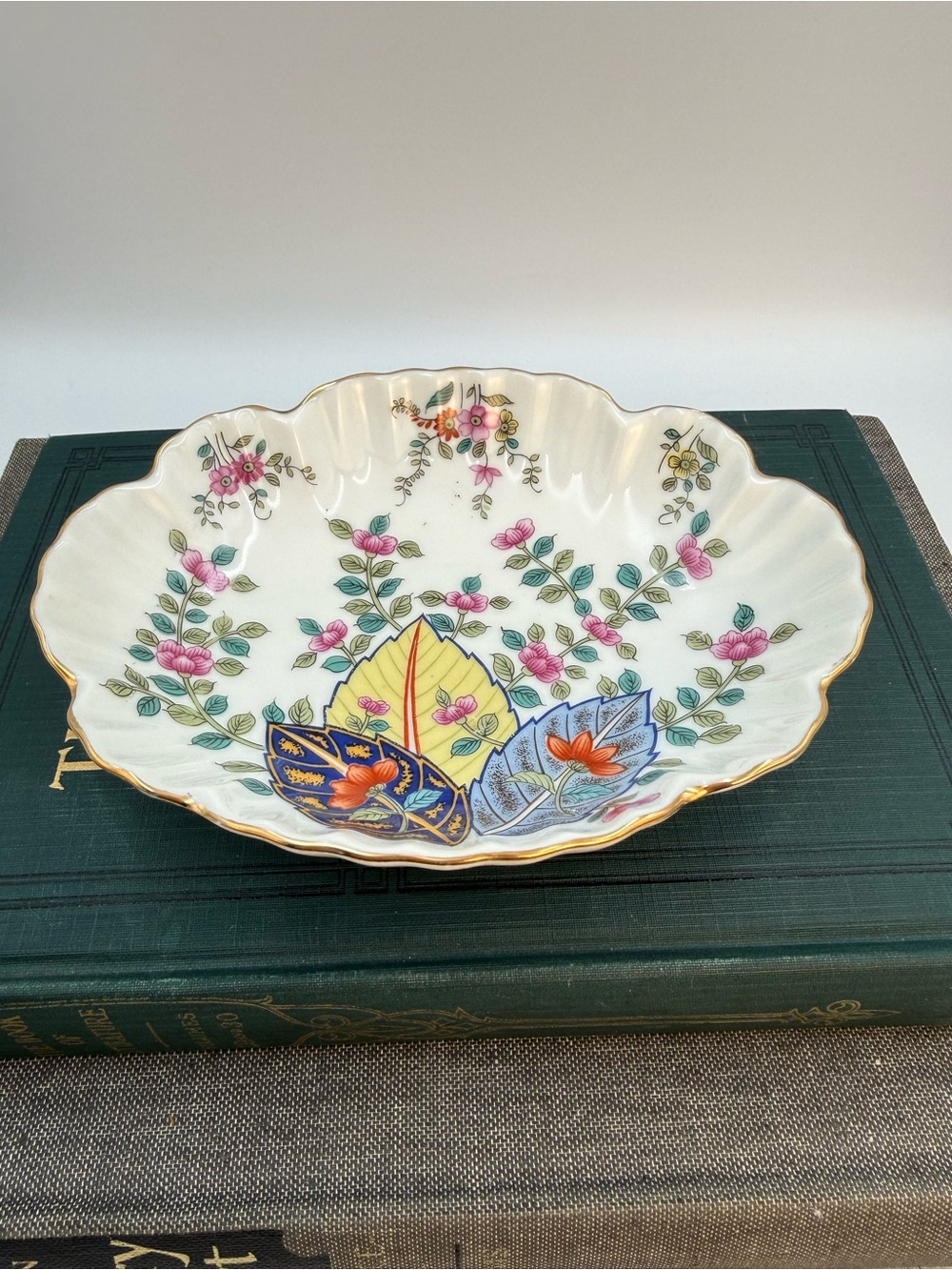 Vintage MANN Fine China Porcelain Tobacco Leaf Dish
